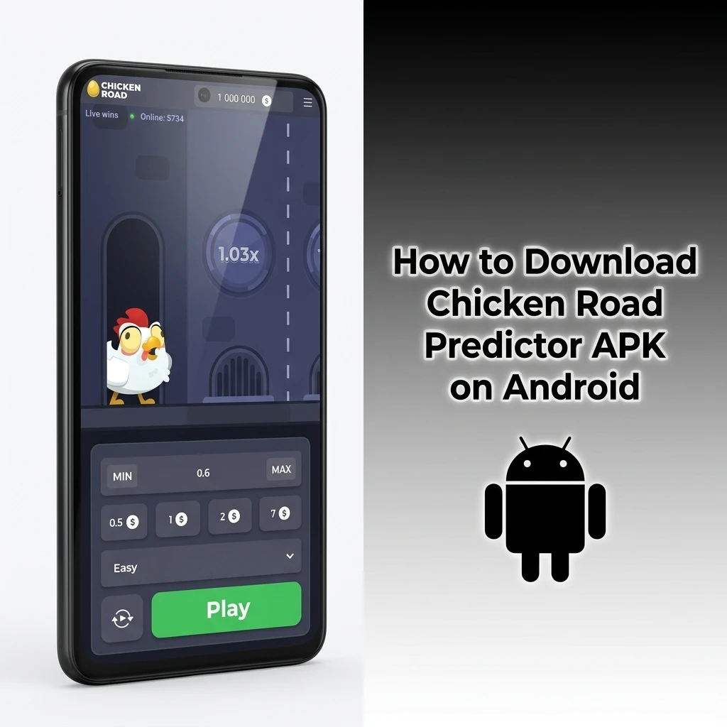 Android device showing steps to download and install Chicken Road Predictor APK from official website
