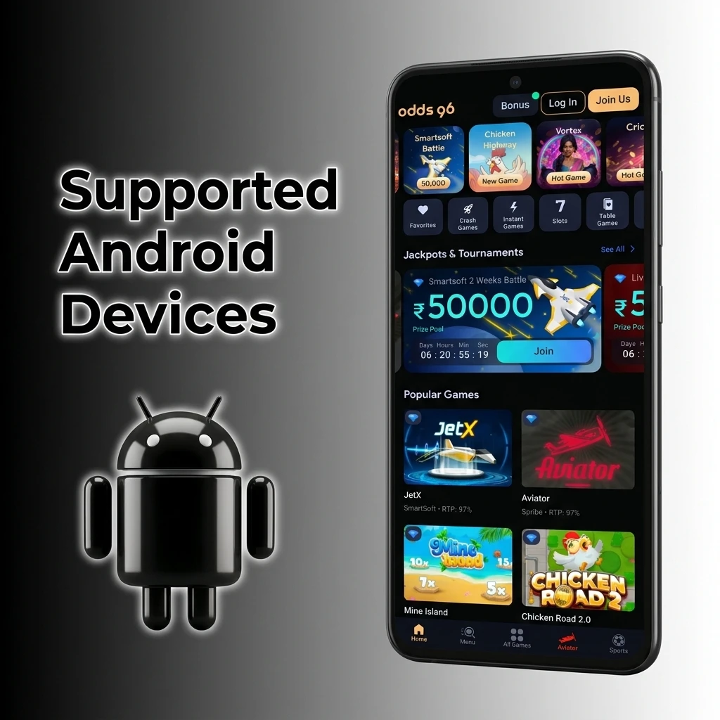 Supported Android devices for Odds96 Chicken Road app across budget, mid-range, and flagship tiers